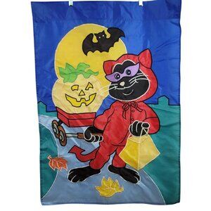 Halloween Banner Black Cat Trick Or Treating Jack O'Lantern Leaves Fall 40"X28"